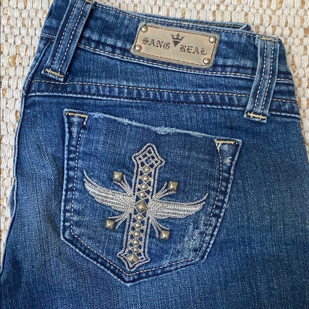 Sang Real Blue Denim Jeans with Embroidered Pocket